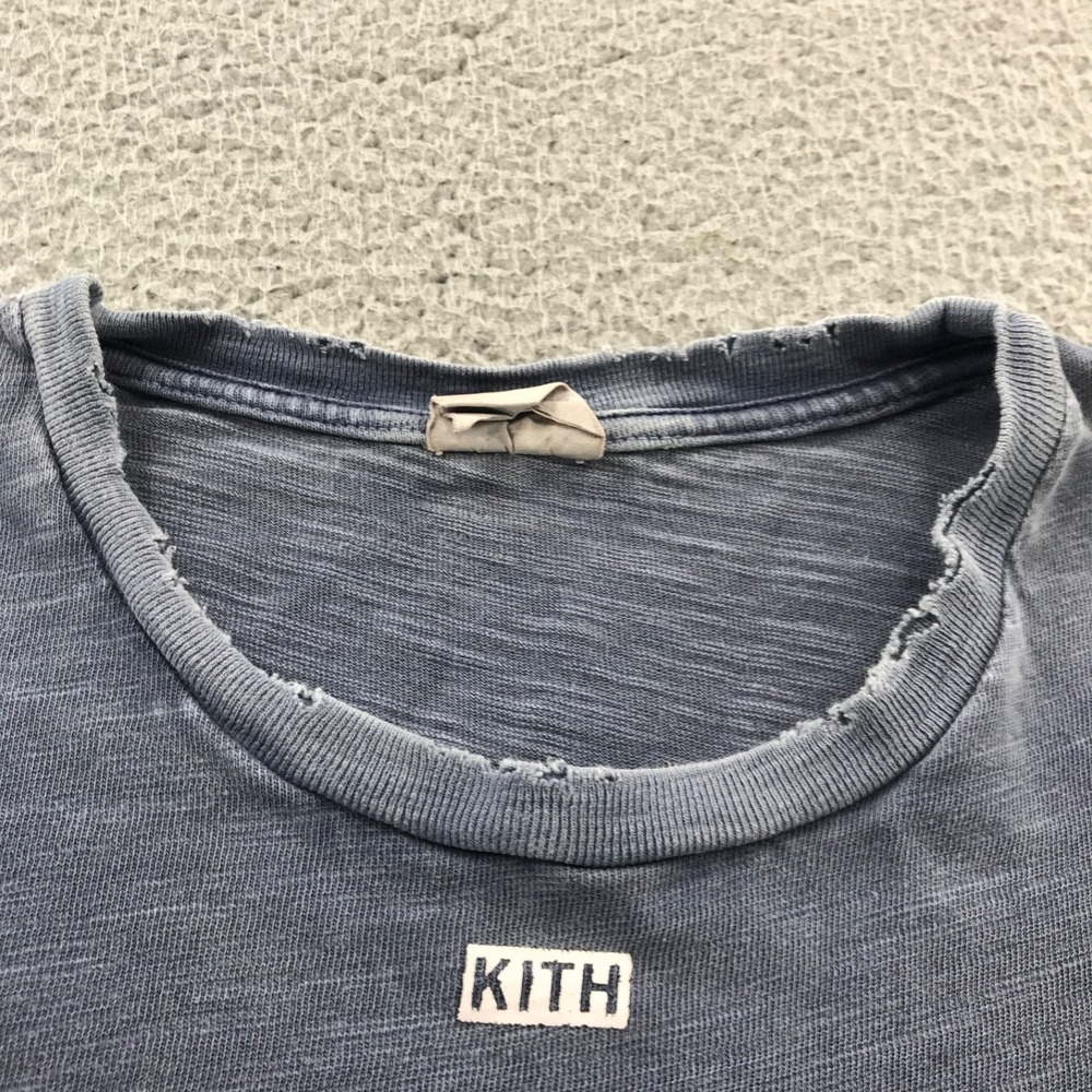 Kith T Shirt Mens Blue Medium JFK Distressed Faded Thrashed Tee Box Logo 2018